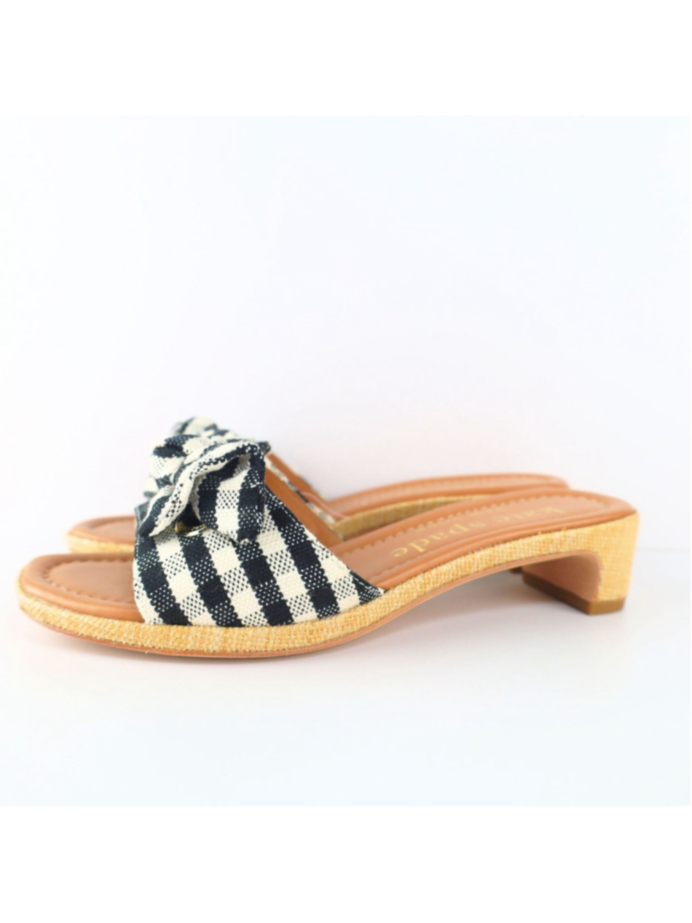 Lilah Gingham Knotted Bow Slide Sandals Black/White 6 B - Picture 6 of 11